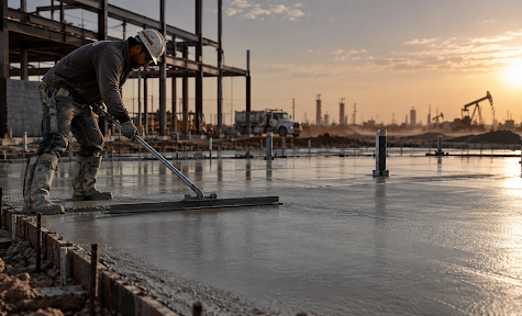 Fresh concrete curing in hot, dry conditions in Midland, Texas.