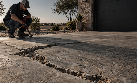 Cracked and damaged concrete showing signs that repair or replacement may be needed