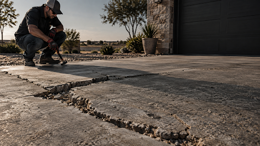 Cracked and damaged concrete showing signs that repair or replacement may be needed